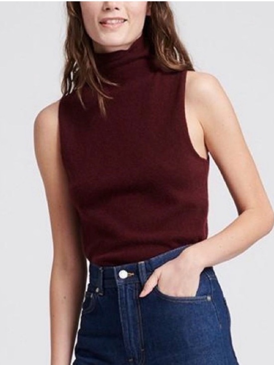 NAADAM Super Fine Cashmere Sleeveless Turtleneck Tank in Plum, Women’s Small - Picture 5 of 12